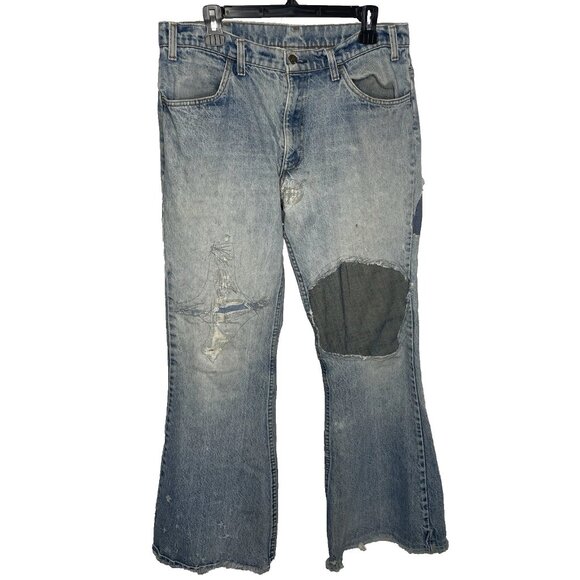 Vintage 70s Levis 684 Orange Tab Big Bell Bottom Flare Blue Jeans Size 36 X 32 - Picture 1 of 9